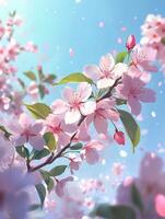Cherry blossoms bloom against a clear blue sky during springtime in a vibrant garden photo
