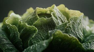 Close up of vibrant green lettuce showcasing intricate leaf patterns and textures photo