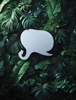 White elephant silhouette surrounded by lush green foliage in nature photo