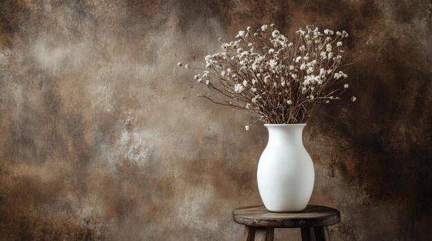 Elegant dried flowers in a simple vase against a textured backdrop photo