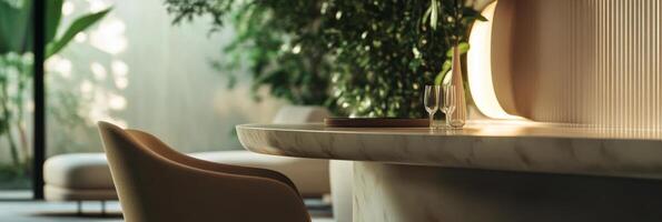 Modern dining room with elegant round table and stylish chairs in a contemporary setting photo