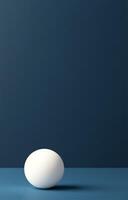 Simple white egg resting on blue surface against dark blue background in minimalistic style photo