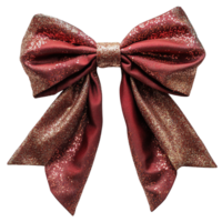 Sophisticated Double-Tailed Glitter Bow in Deep Red Isolated on Transparent Background png