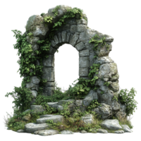 Weathered Ancient Stone Archway with Green Creeping Vines png