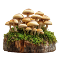 Woodland Fungi Ecosystem on Tree Bark with Green Moss Isolated on Transparent Background png