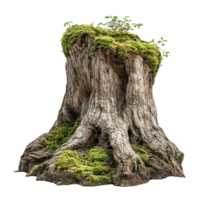 Tree Stump with Moss and Ferns Isolated on Transparent Background png