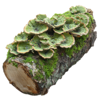 Old Tree Trunk with Wild Mushrooms and Moss Growth png