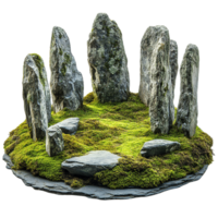 Archaeological Site Model Ancient Stone Circle with Mossy Ground Natural Rock Formation and Standing Monoliths png