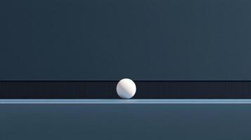 A ping pong ball rests on the edge of a blue table during an intense game at nighttime photo