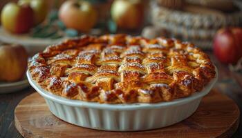 A Freshly Baked Apple Pie with a Lattice Crust photo