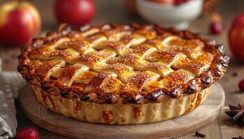 A Golden Brown Apple Pie with a Lattice Crust photo