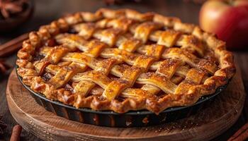A Golden Brown Lattice-Crust Apple Pie photo