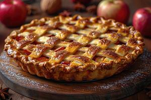 A Single Baked Apple Pie with a Lattice Crust photo
