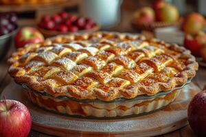 A Homemade Apple Pie with a Lattice Crust, Ready to Serve photo