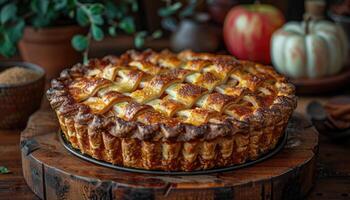 A Freshly Baked Apple Pie with a Lattice Crust photo