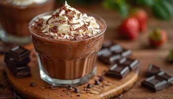 Chocolate Mousse with Whipped Cream and Chocolate Shavings photo