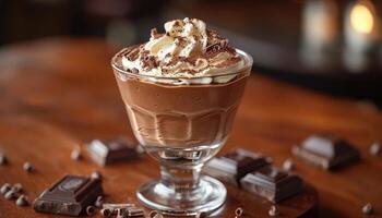 Chocolate Mousse Dessert with Whipped Cream and Chocolate Shavings photo