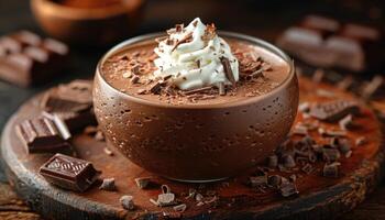 Chocolate Mousse with Whipped Cream and Chocolate Shavings photo