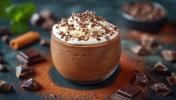 Chocolate Milkshake Topped with Whipped Cream and Chocolate Shavings photo