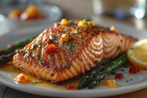 Grilled Salmon with Asparagus and Lemon Glaze photo
