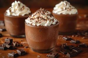 Chocolate Mousse with Whipped Cream and Chocolate Shavings photo