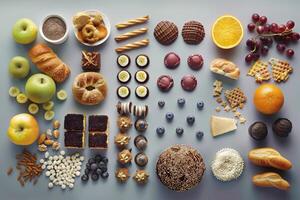 A Diverse Arrangement of Food Items on a Gray Surface photo