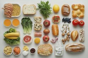 Assortment of Food Items on a White Surface photo