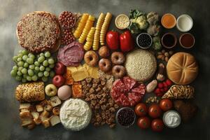 An Assortment of Food Items Arranged on a Gray Surface photo