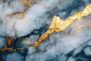 Abstract Blue and Gold Swirls in Marble Texture photo