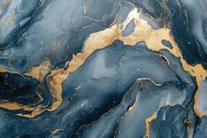 Abstract Blue and Gold Swirling Marble Texture photo