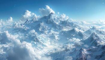 Snow-Capped Mountain Range with Clouds and Blue Sky photo