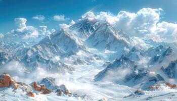 Snowy Mountain Range with Clouds and Glacier photo
