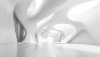 White Abstract Architectural Interior with Curved Walls and Openings photo