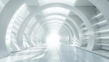White Arched Corridor Leading to a Bright Light Source photo