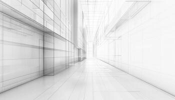 Wireframe Perspective of a Modern Building Corridor photo