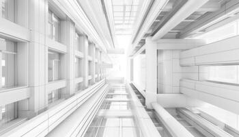 White Modern Architecture with Geometric Lines and Skylight photo