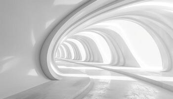 Abstract White Architectural Tunnel with Curved Walls and Bright Light photo