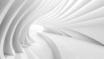 White Abstract Architectural Interior with Curved Walls and Path photo