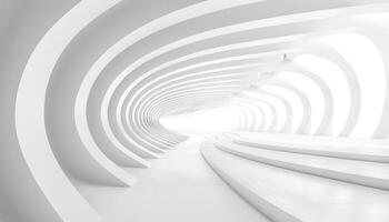 White Curved Architectural Tunnel with a Stairway Leading to Light photo