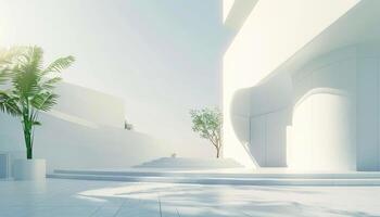 Minimalist Modern Architecture with Greenery and Sunlight photo