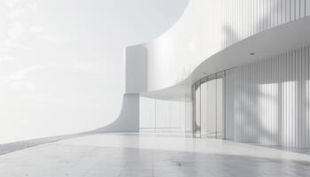 Minimalist White Modern Architecture Exterior with Glass Doors and Curved Walls photo