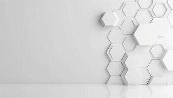 Abstract White Hexagon Pattern Wall with Reflective Floor photo