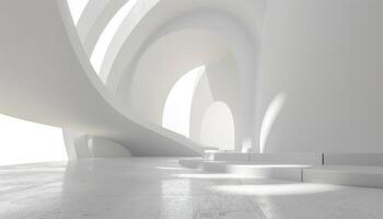 White Abstract Architectural Interior with Steps and Light photo