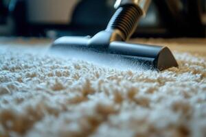Vacuum cleaner deep cleaning plush carpet in a modern living room during daytime hours photo