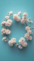 Delicate white blossoms arranged on a soft blue background for a fresh and vibrant look photo