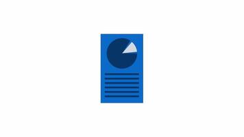 Blue pie chart infographic with text 2D object animation. Business report cartoon 4K , alpha channel. Piechart with sections, horizontal lines of text animated flat item on white background video