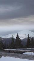 Beautiful winter lanschaft. Clouds over Hoverla Mountain in winter. Carpathians. vertical footage video