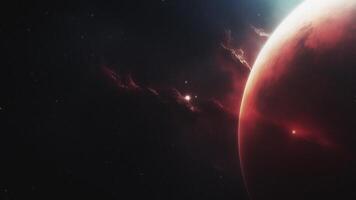 a vermelho superfície do a atmosfera do a exoplaneta. nascer do sol em outro planeta. video