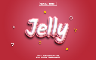 3d texto efeito geléia dentro Rosa e branco com uma vermelho fundo e pequeno branco, amarelo, e Rosa formas. psd