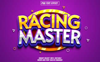 3D text effect with the words Racing Master in a colorful and stylized design. psd